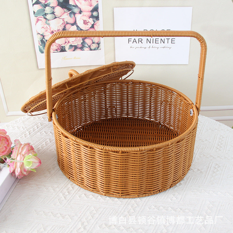 Round Handcrafted Wicker Storage Basket Stornfield
