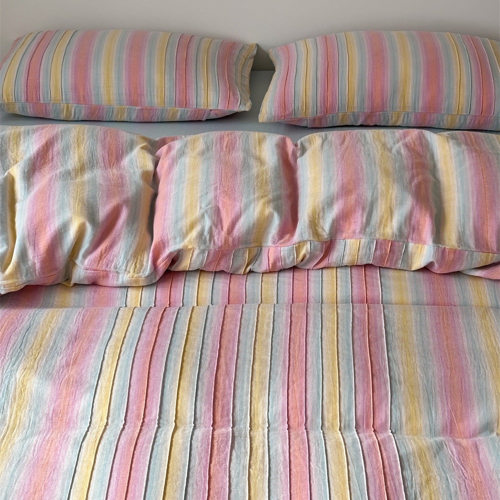 Pastel Striped Washed Cotton-Linen Duvet Cover Set with Matching Pillow Shams