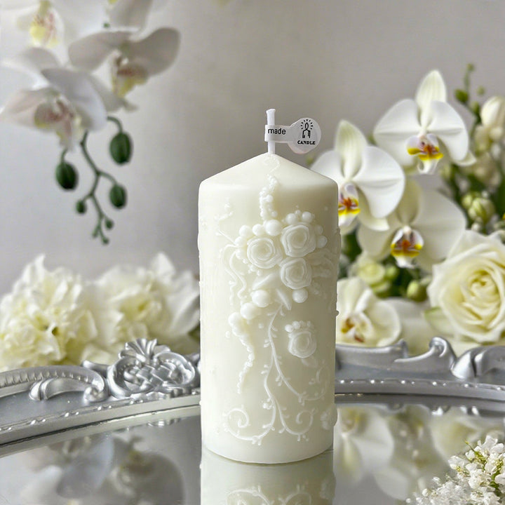 Artistic Floral Pillar Candle