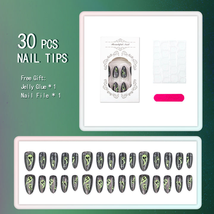 Spooky Ghost-Themed Press-On Nail Art Set