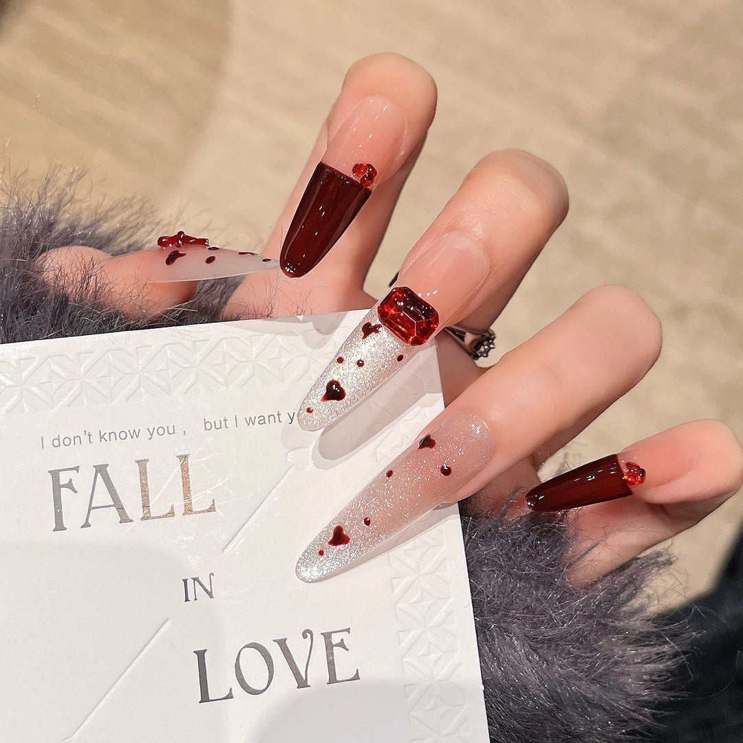 Heart-Embellished Press-On Nail Art Stornfield