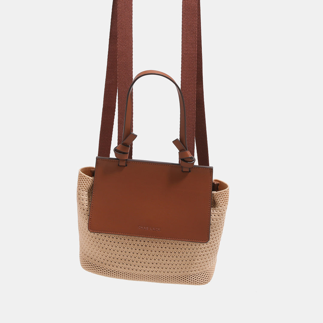 Woven Two-Tone Handheld Tote Bag