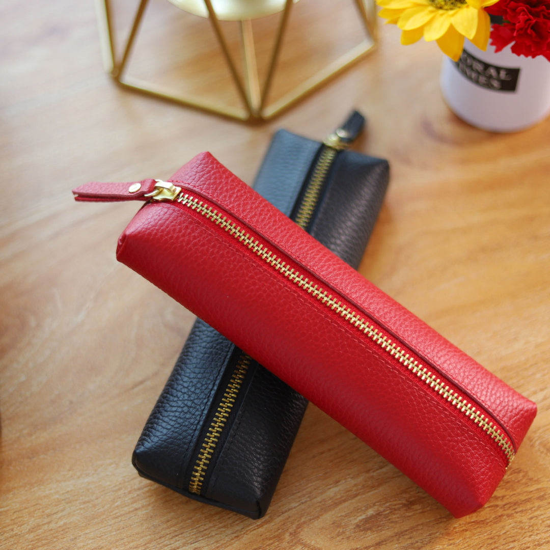 Premium Leather Pencil Case with Gold Zipper