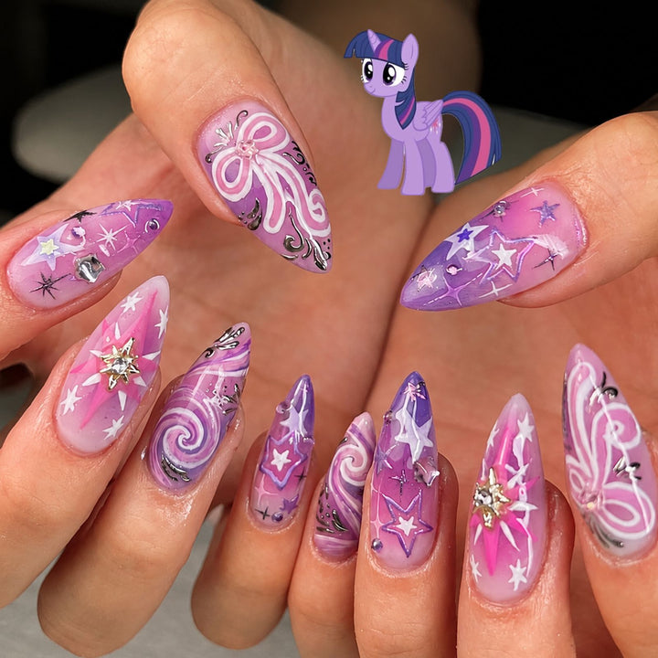 Artistic Press-On Nail Set with Star and Whimsical Patterns Stornfield