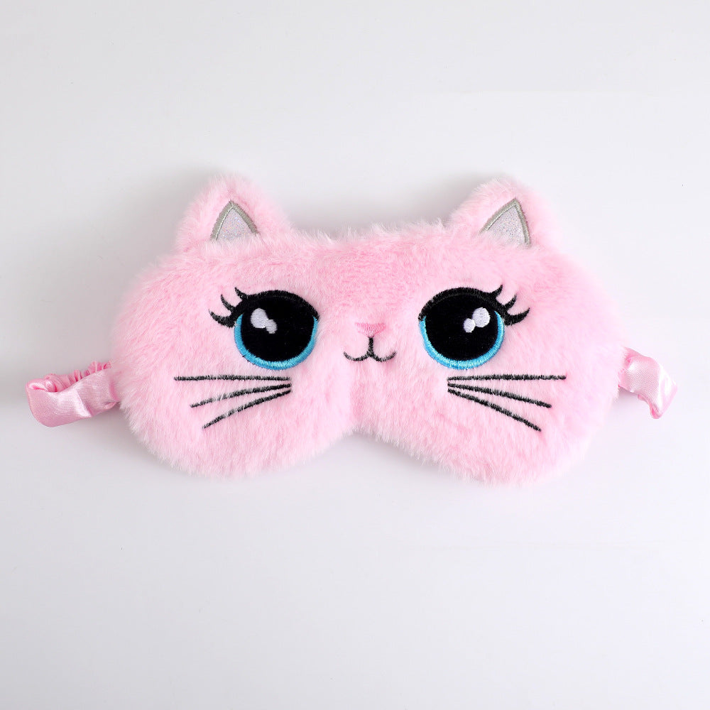 Women's cozy sleep mask in cat shape with embroidered face, soft plush ears, and adjustable satin ribbon Stornfield