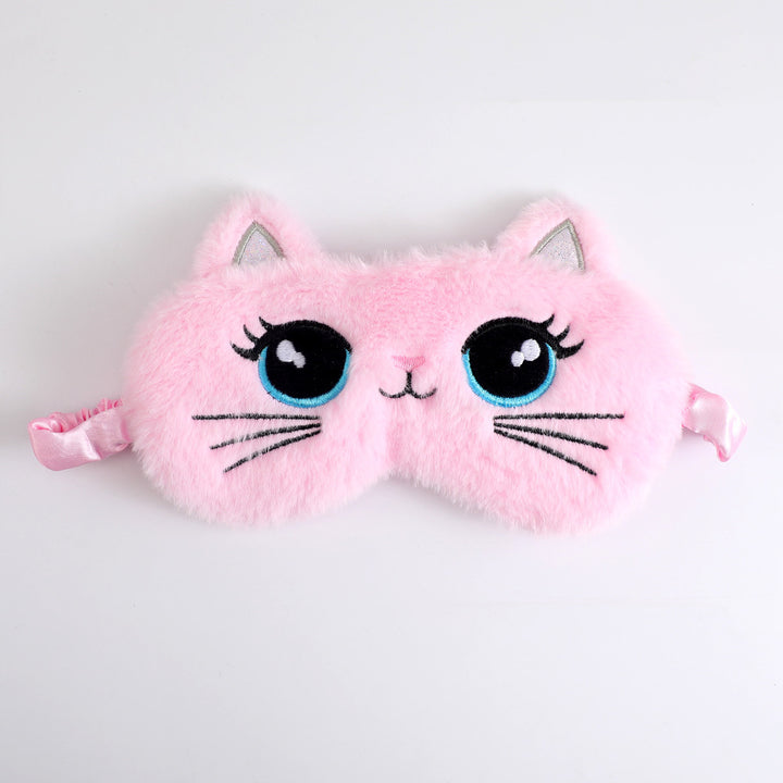 Women's cozy sleep mask in cat shape with embroidered face, soft plush ears, and adjustable satin ribbon Stornfield
