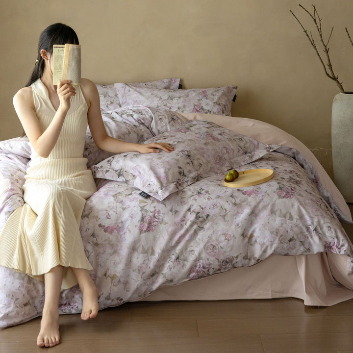 Botanical Watercolor Cotton Sateen Reversible Duvet Cover Set with Envelope Pillow Shams