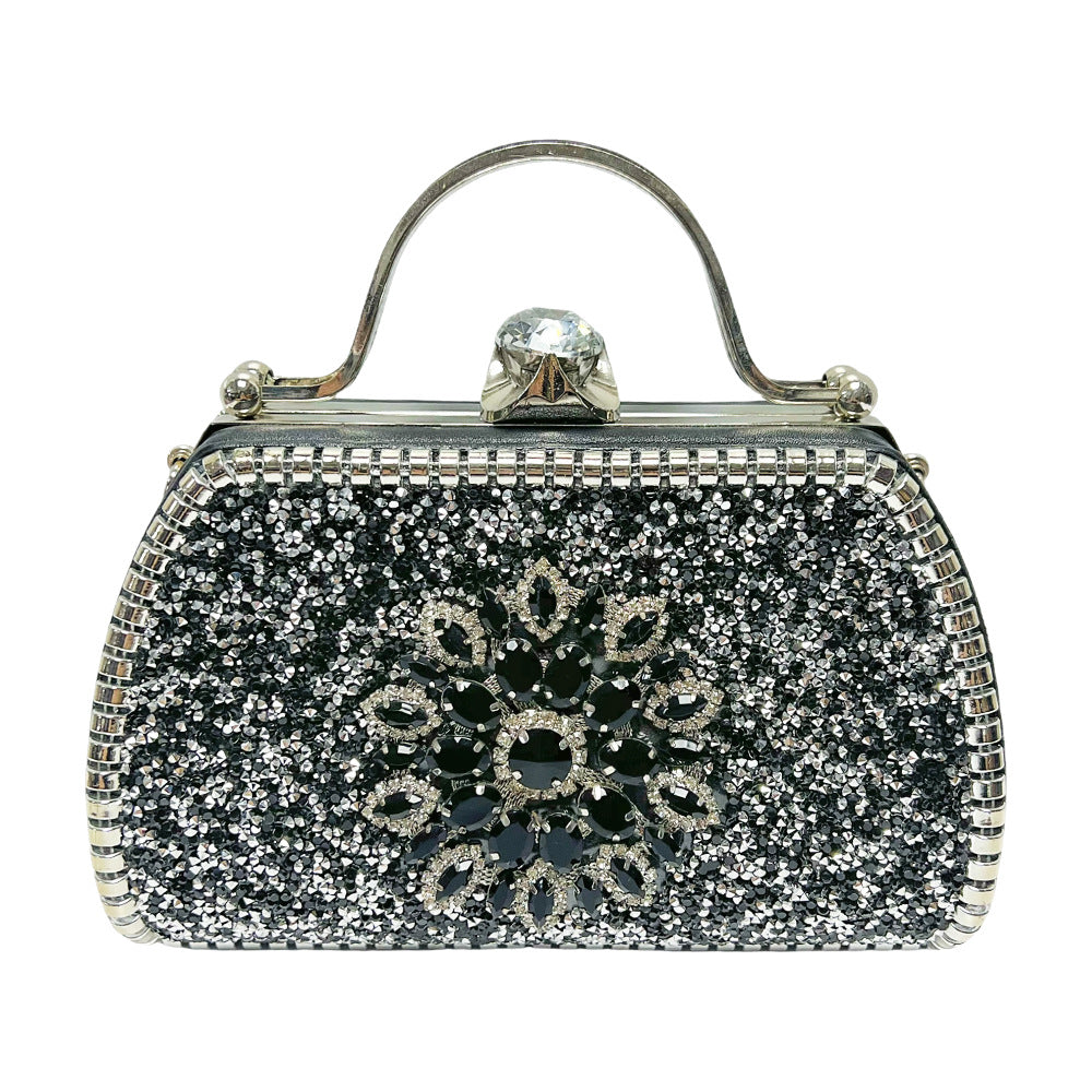 Vintage-Inspired Crystal-Embellished Handheld Clutch