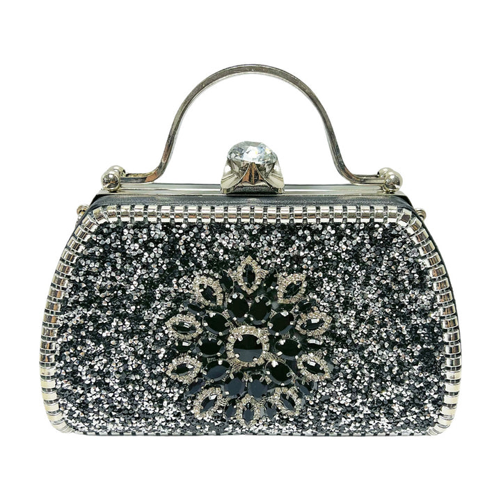 Vintage-Inspired Crystal-Embellished Handheld Clutch