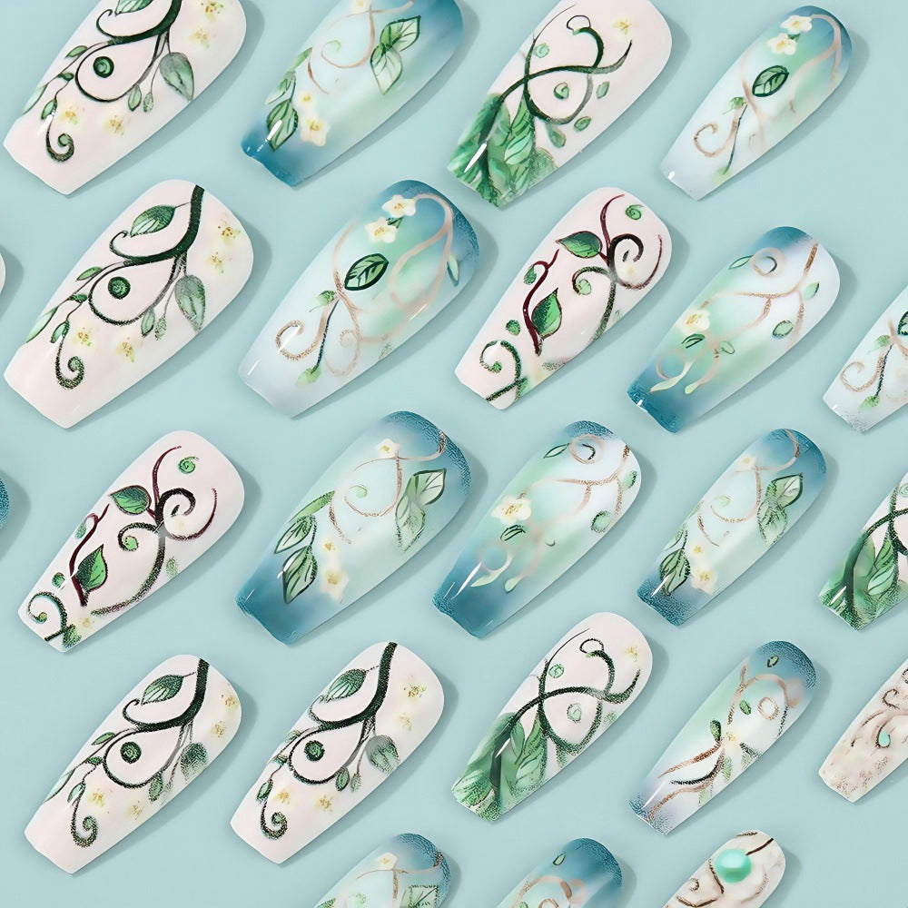 Artificial Nails Set with Floral Designs Stornfield