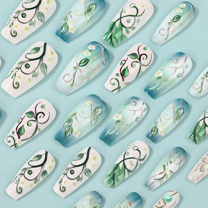 Artificial Nails Set with Floral Designs Stornfield