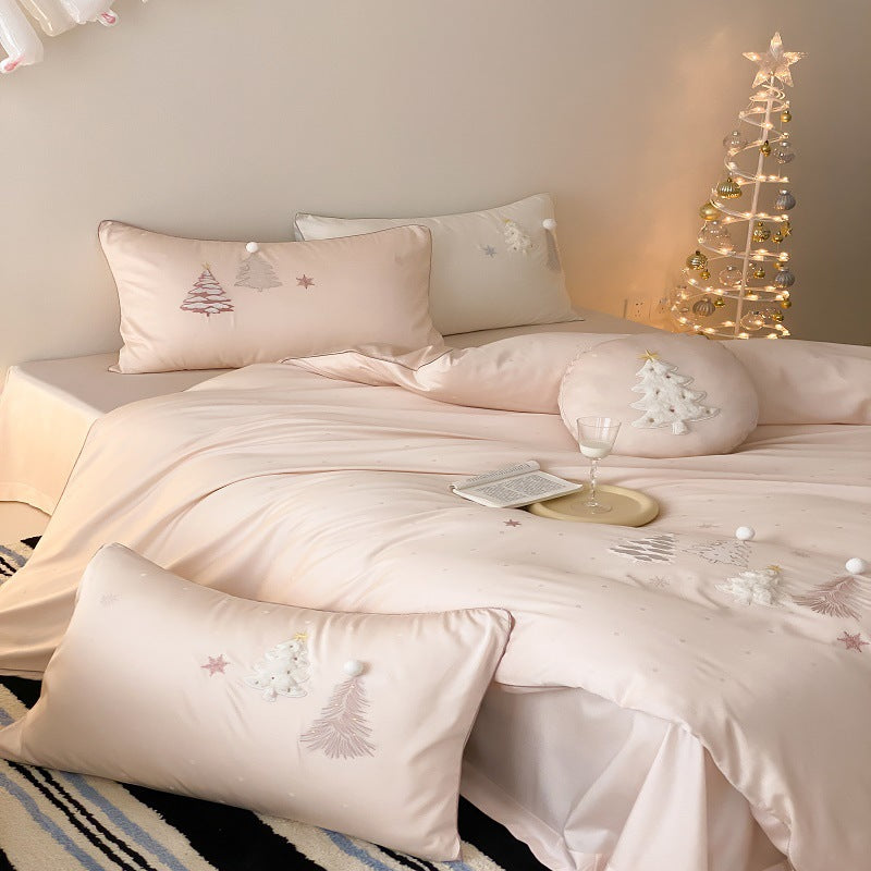 Embroidered Pom-Pom Cotton-Sateen Duvet Cover Set with Decorative Round Cushion