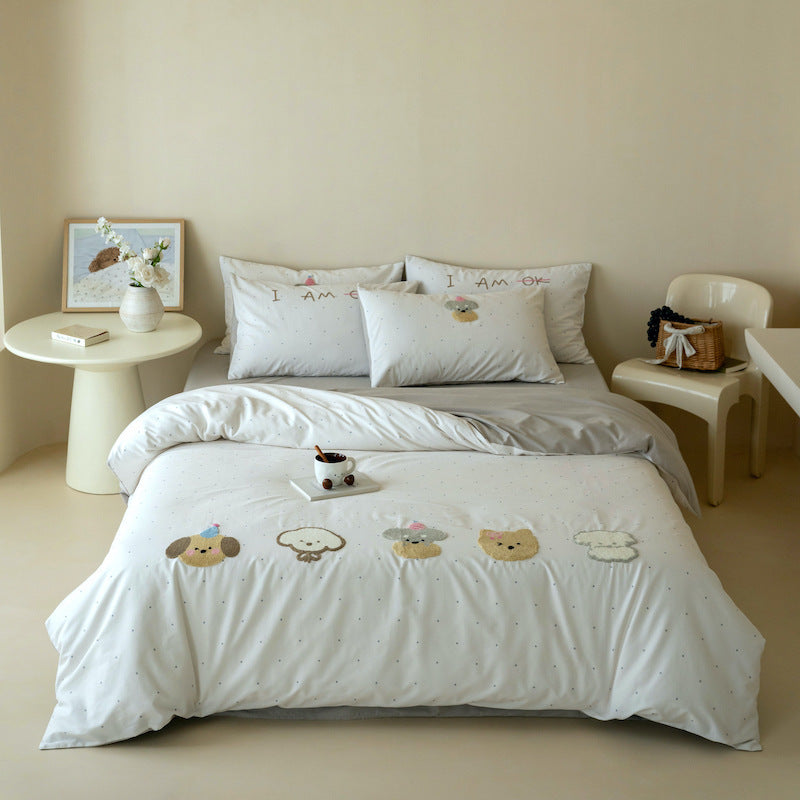 Whimsical Embroidered Cotton Duvet Cover Set with Reversible Back & Deep-Fit Corners