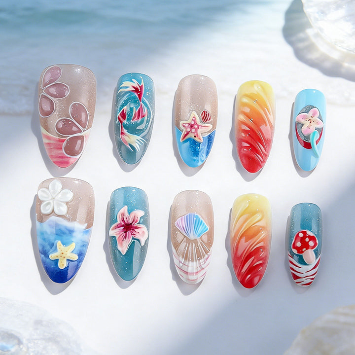 Artistic Marine-Themed Press-On Nails Stornfield