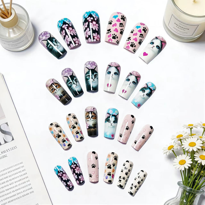 Creative artificial nails with playful cat pattern Stornfield
