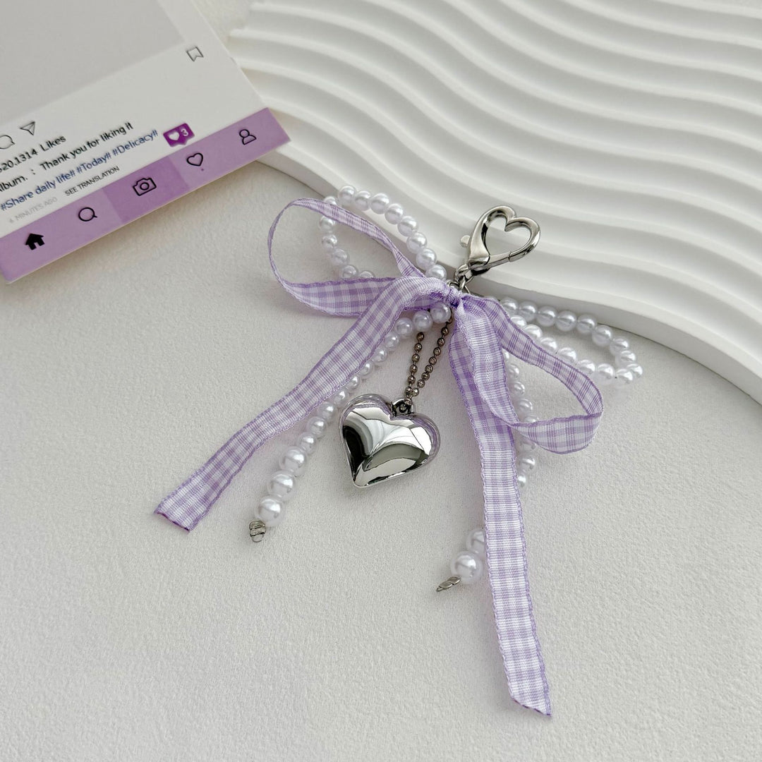 Heart-Shaped Charm Keychain with Pearls and Bow Stornfield