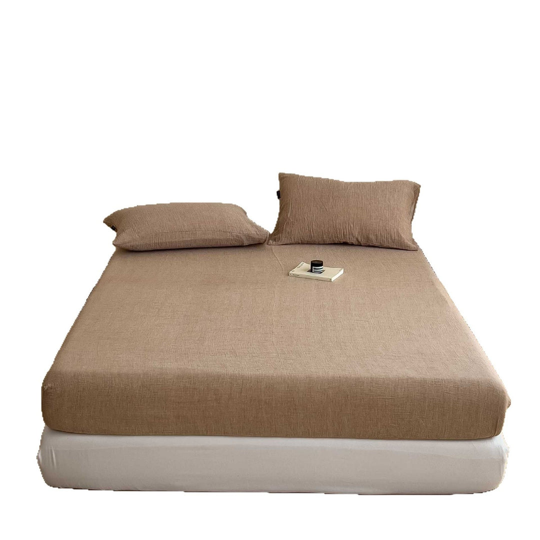 Stonewashed Linen-Blend Deep-Pocket Fitted Sheet Set with Matching Pillowcases