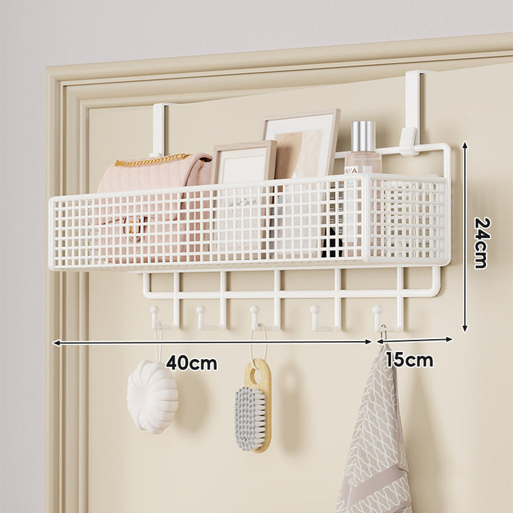 Over-Door Hanging Double-Tier Ventilated Mesh Storage Basket Organizer with Hooks