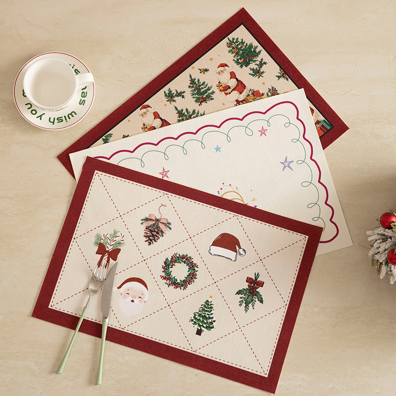 Rectangular table set made of cotton blend with hand-drawn carnival motif and wavy decorative border Stornfield