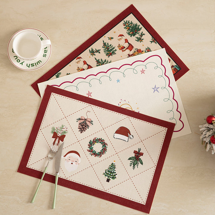 Rectangular table set made of cotton blend with hand-drawn carnival motif and wavy decorative border Stornfield