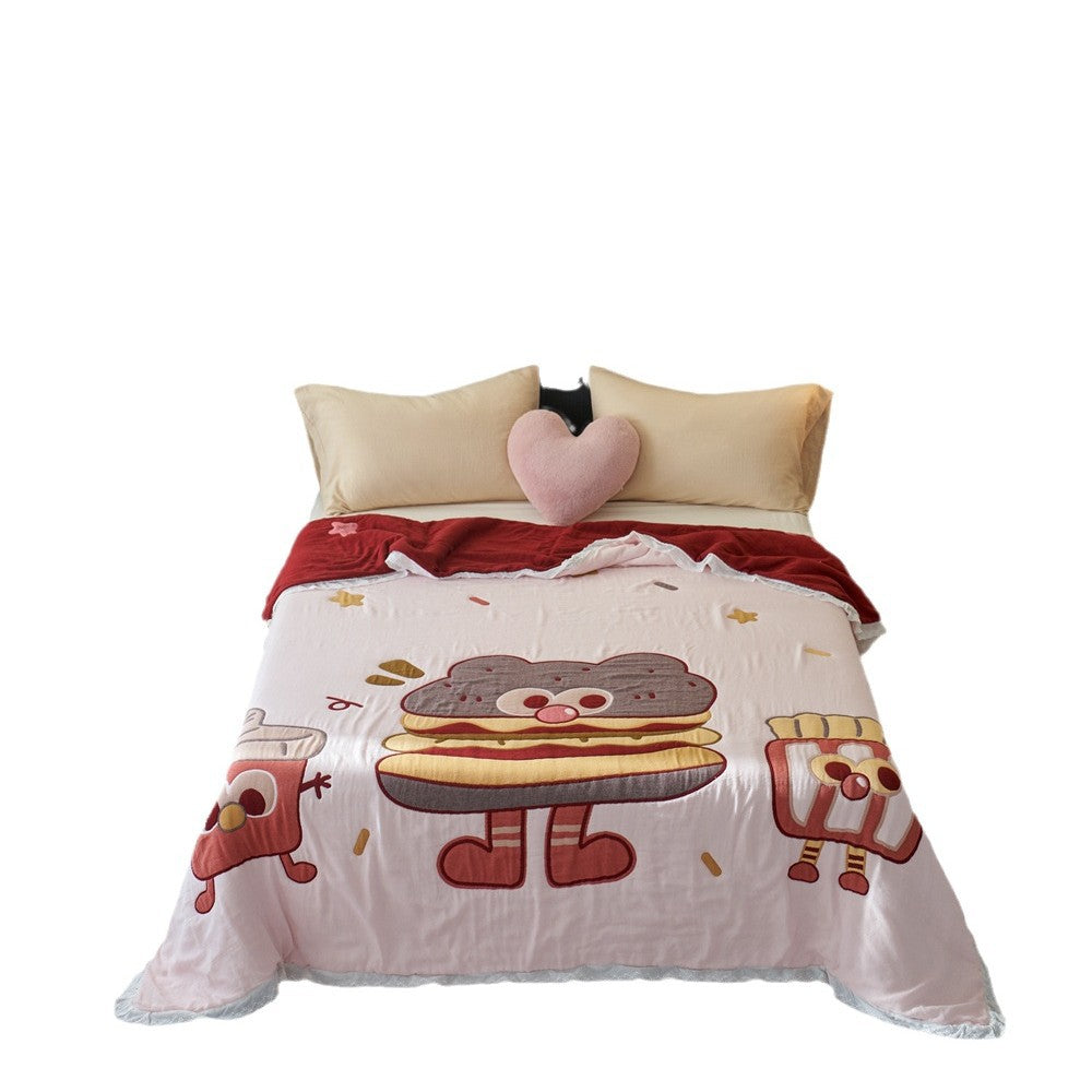 Quilted Cartoon Cotton Duvet Cover Set with Soft Reversible Sherpa Lining