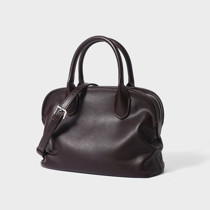 Soft Dome Satchel Handbag with Rolled Top Handles & Adjustable Detachable Shoulder Strap