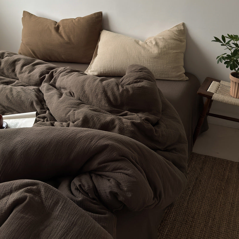 Washed Cotton Gauze Textured Duvet Cover Set with Deep-Pocket Fitted Sheet