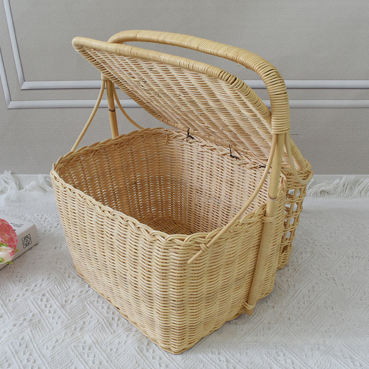 Handcrafted Woven Picnic Basket with Side Drink Holders Stornfield