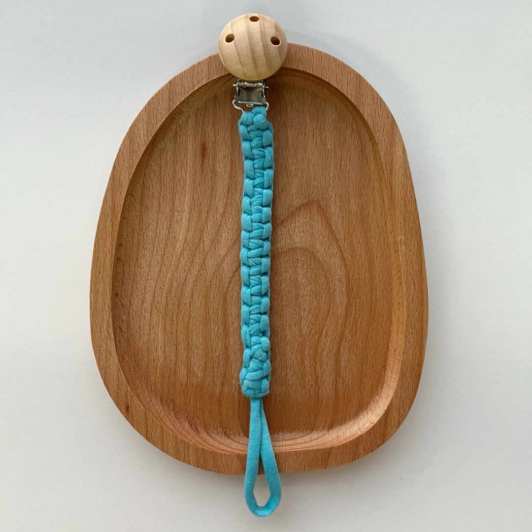 Braided Cotton Pacifier Clip with Wooden Safety Clip