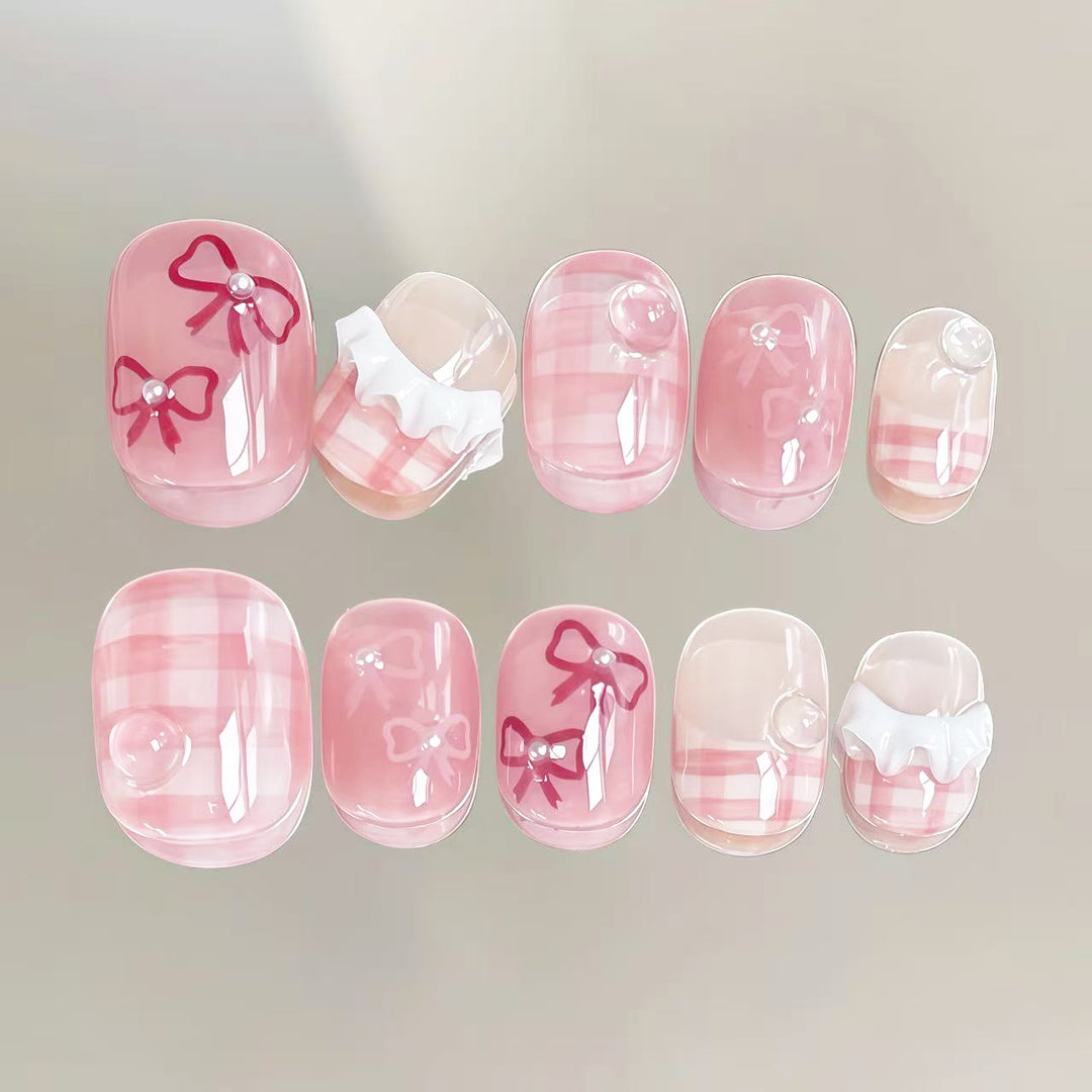 Bow-Embellished Press-On Nail Art Set
