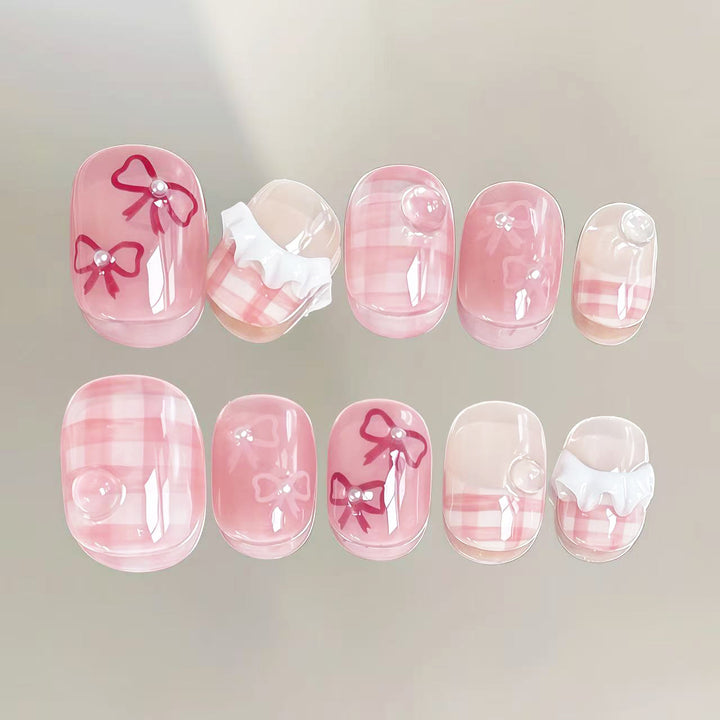 Bow-Embellished Press-On Nail Art Set