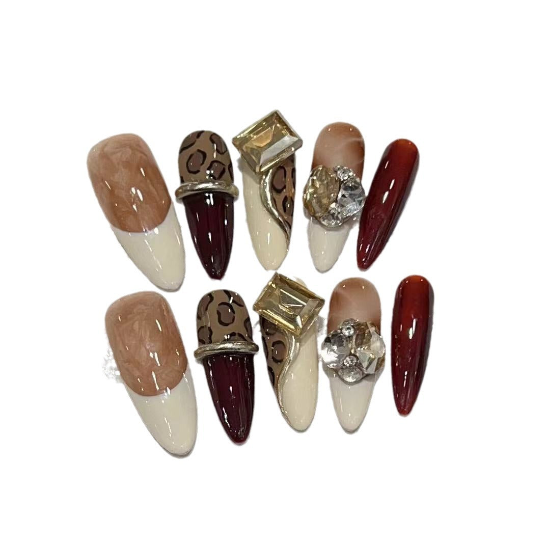 Stiletto Press-On Nail Art Set with Decorative Gem Accents Stornfield