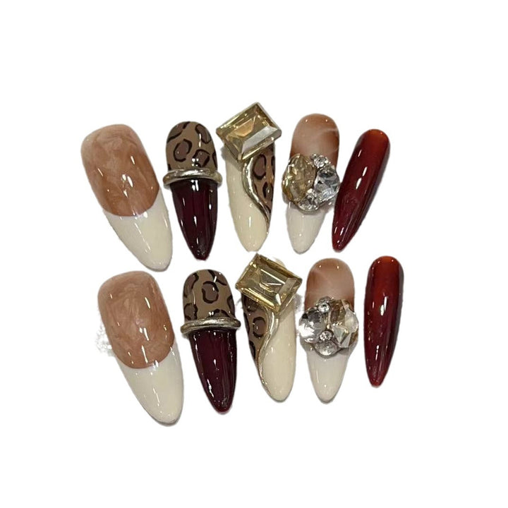 Stiletto Press-On Nail Art Set with Decorative Gem Accents Stornfield