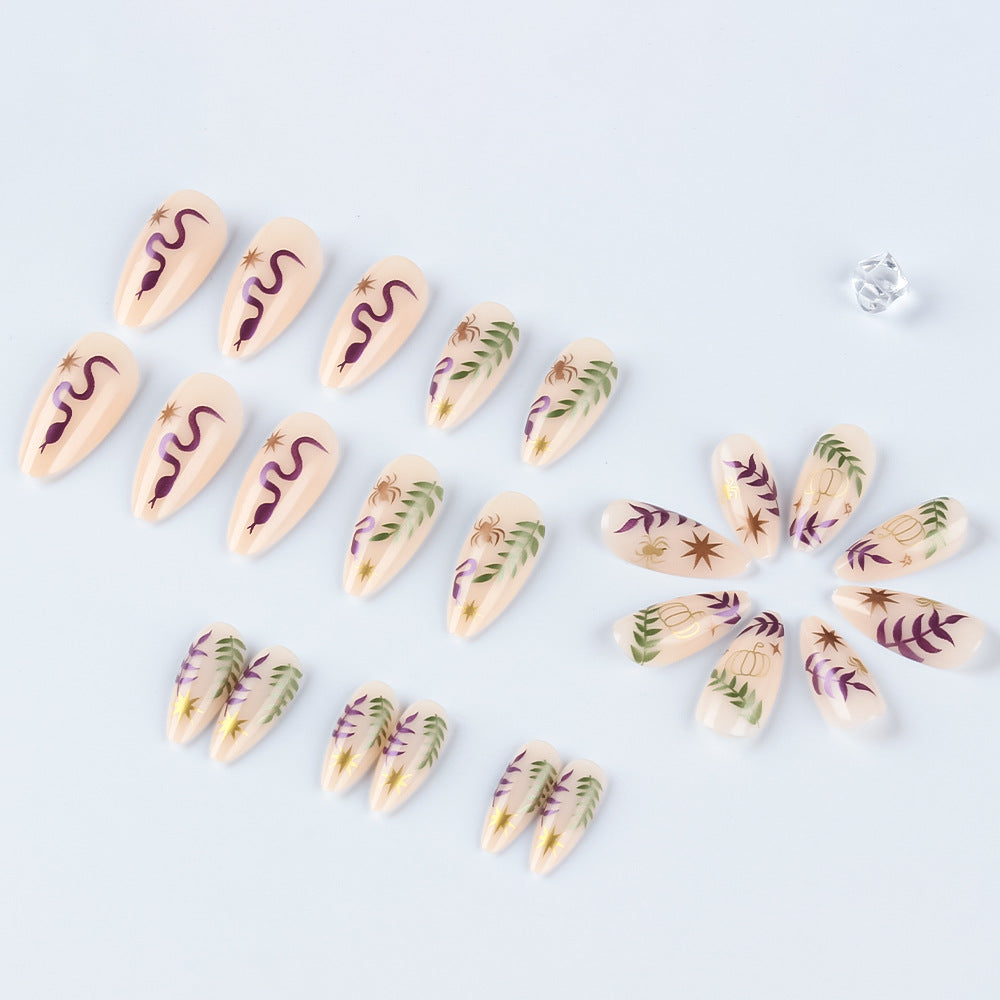 Artistic Press-On Nail Set with Halloween-Inspired Designs Stornfield