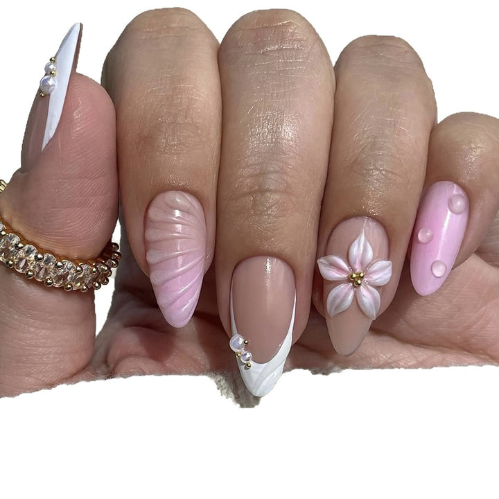 Creative nail art set with floral and shimmering design Stornfield