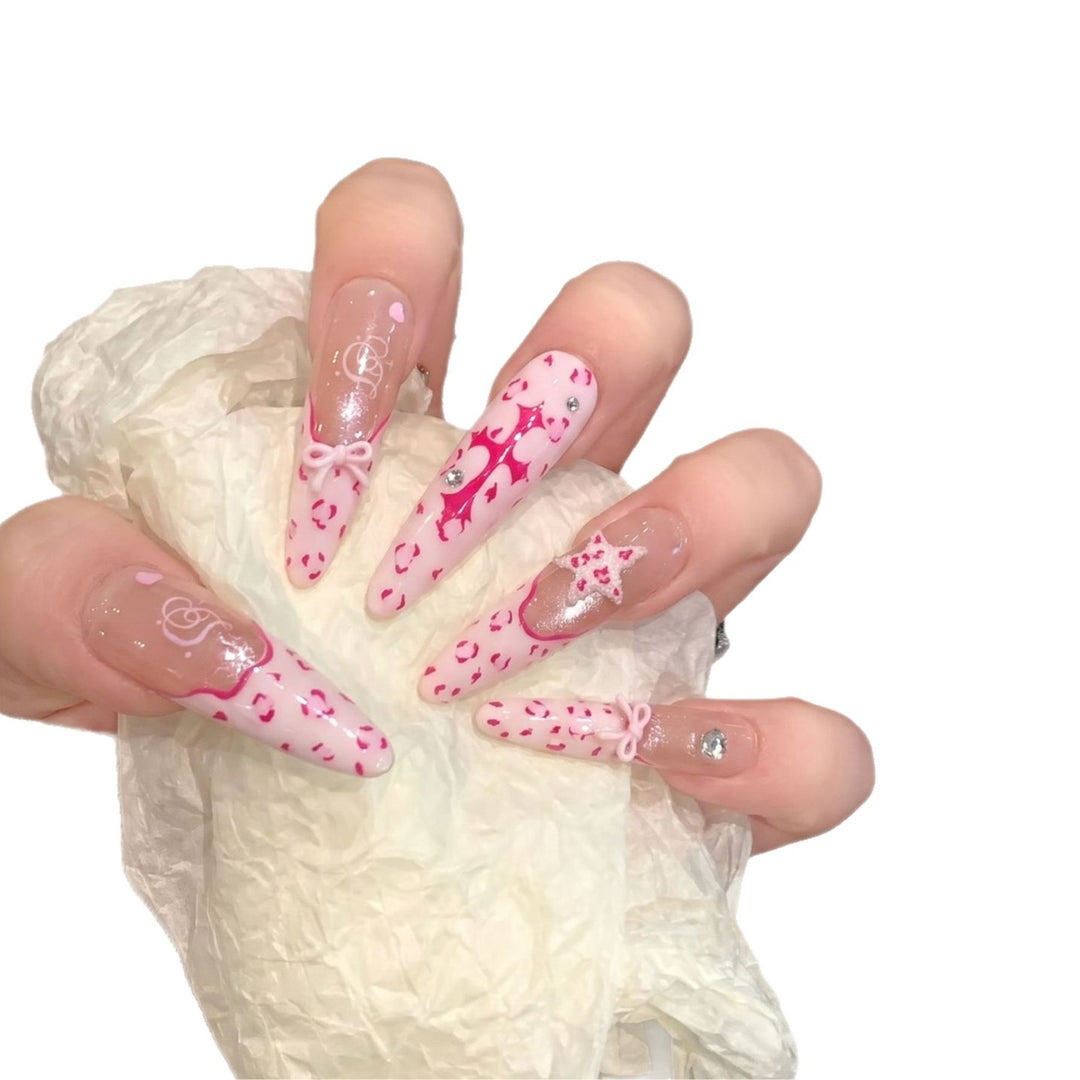 Artistic Stiletto Press-On Nail Set with Heart and Bow Design Stornfield
