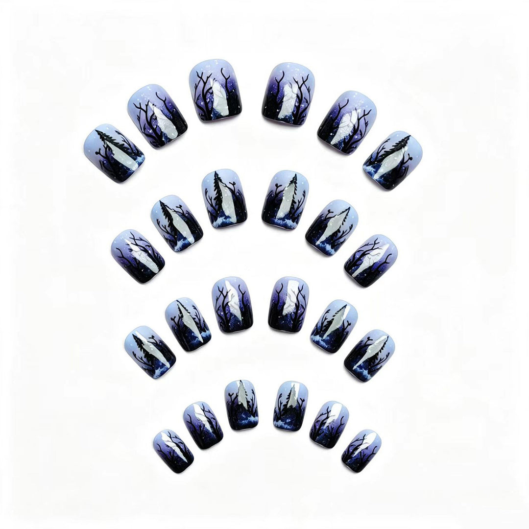 Artificial nail art with winter forest motif Stornfield