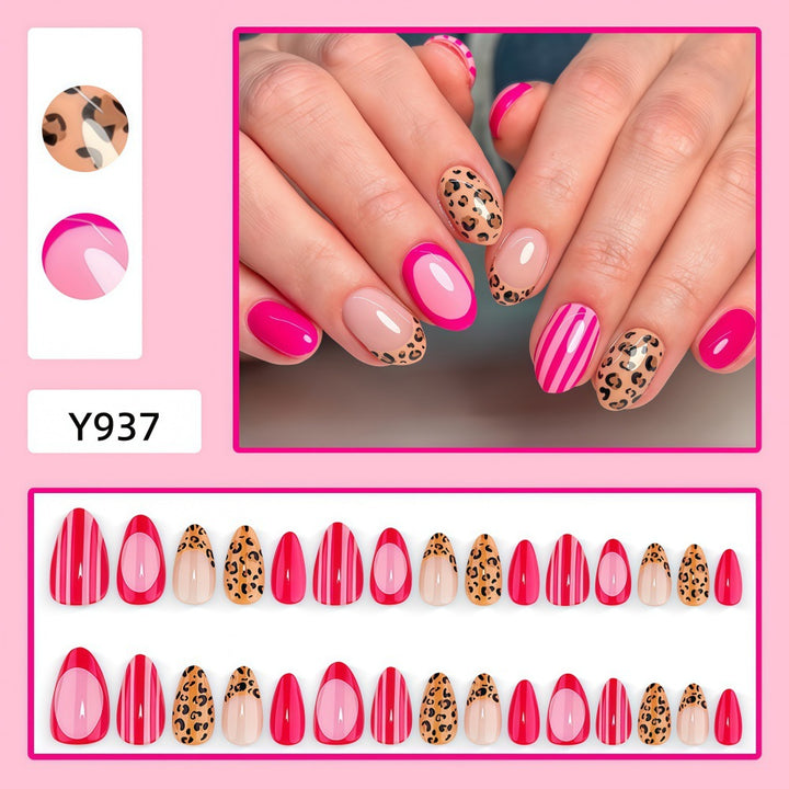 Artificial Nail Set with Stylish Leopard and Stripe Pattern Stornfield