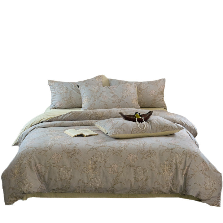 Duvet cover set made of soft cotton satin with watercolor speck design and hotel closure