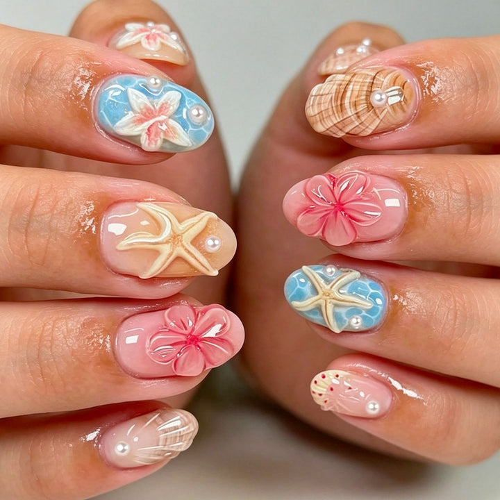 Coastal-Themed Press-On Nail Art Set Stornfield