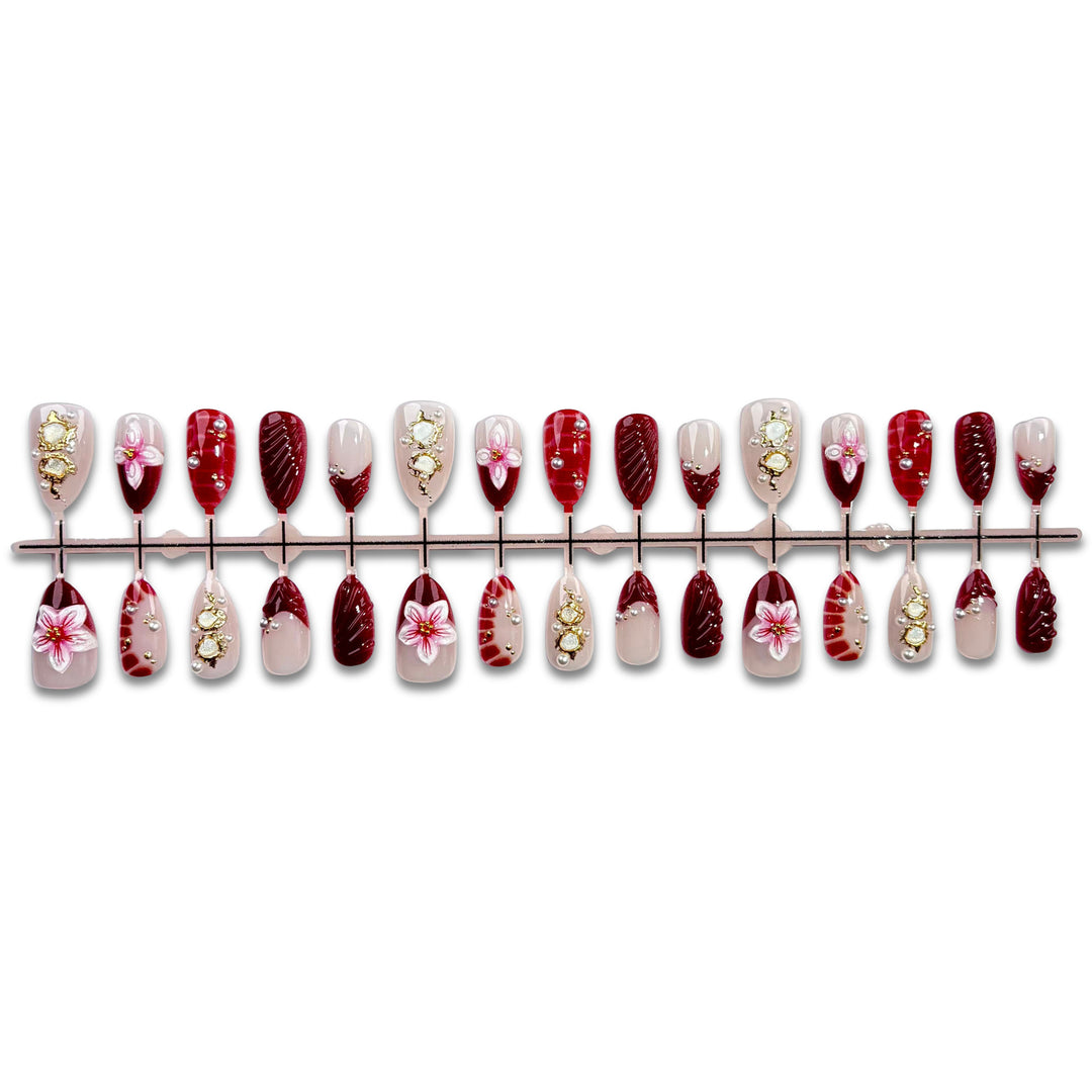 Floral-Embossed Press-On Nail Set