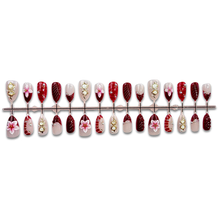 Floral-Embossed Press-On Nail Set