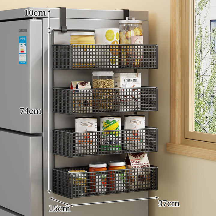 Over-the-Fridge Stacked Metal Mesh Hanging Storage Basket