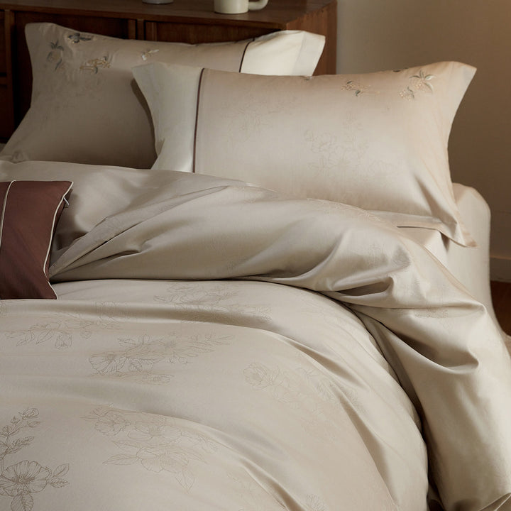 Embroidered Floral Cotton Sateen Duvet Cover Set