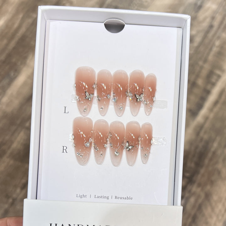 Handcrafted Stiletto Press-On Nail Set with Gemstone Accents Stornfield