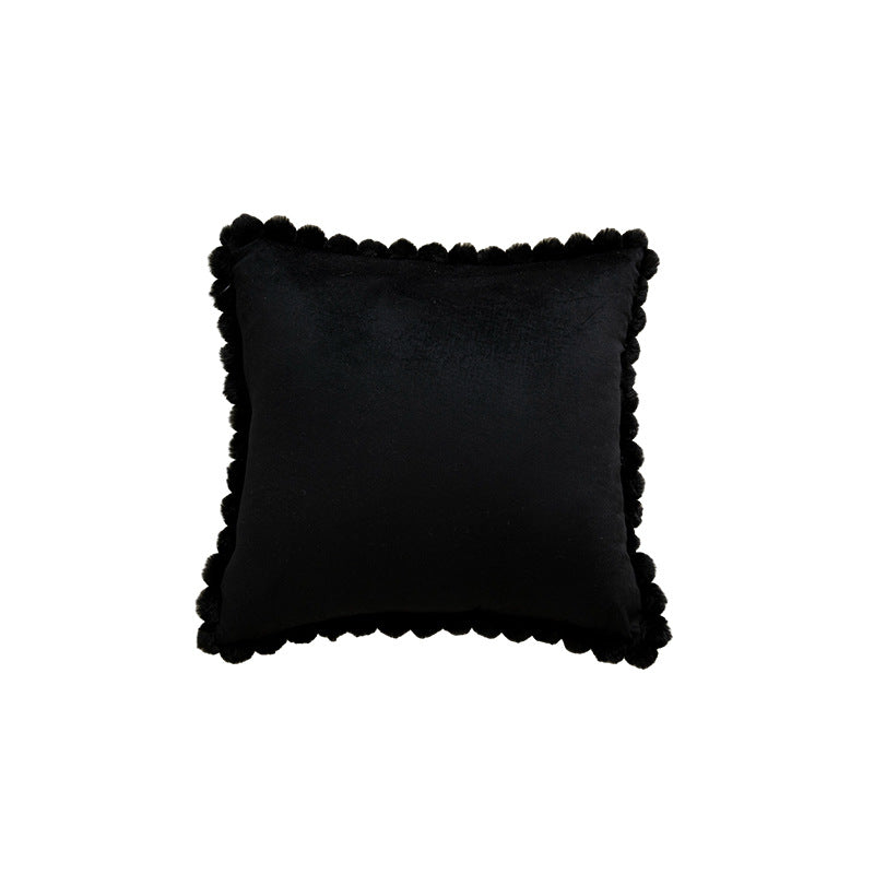 Decorative Square Velvet Throw Pillow with Pom-Pom Fringe and Removable Insert