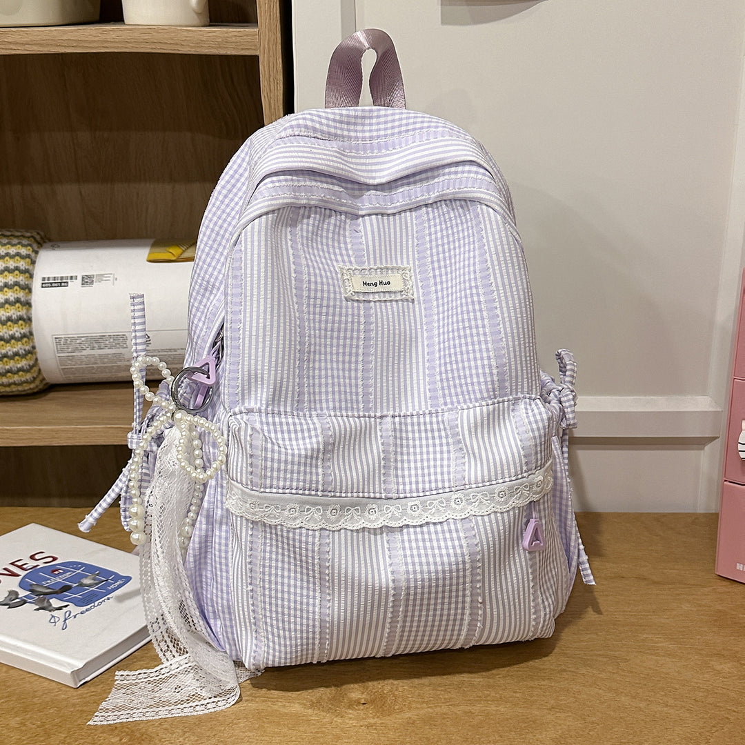 Striped Casual Backpack with Decorative Lace Stornfield