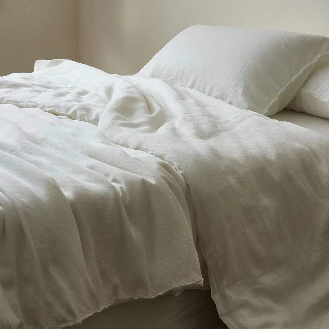 Washed Linen-Blend Ruffled-Edge Duvet Cover Set with Pillow Shams