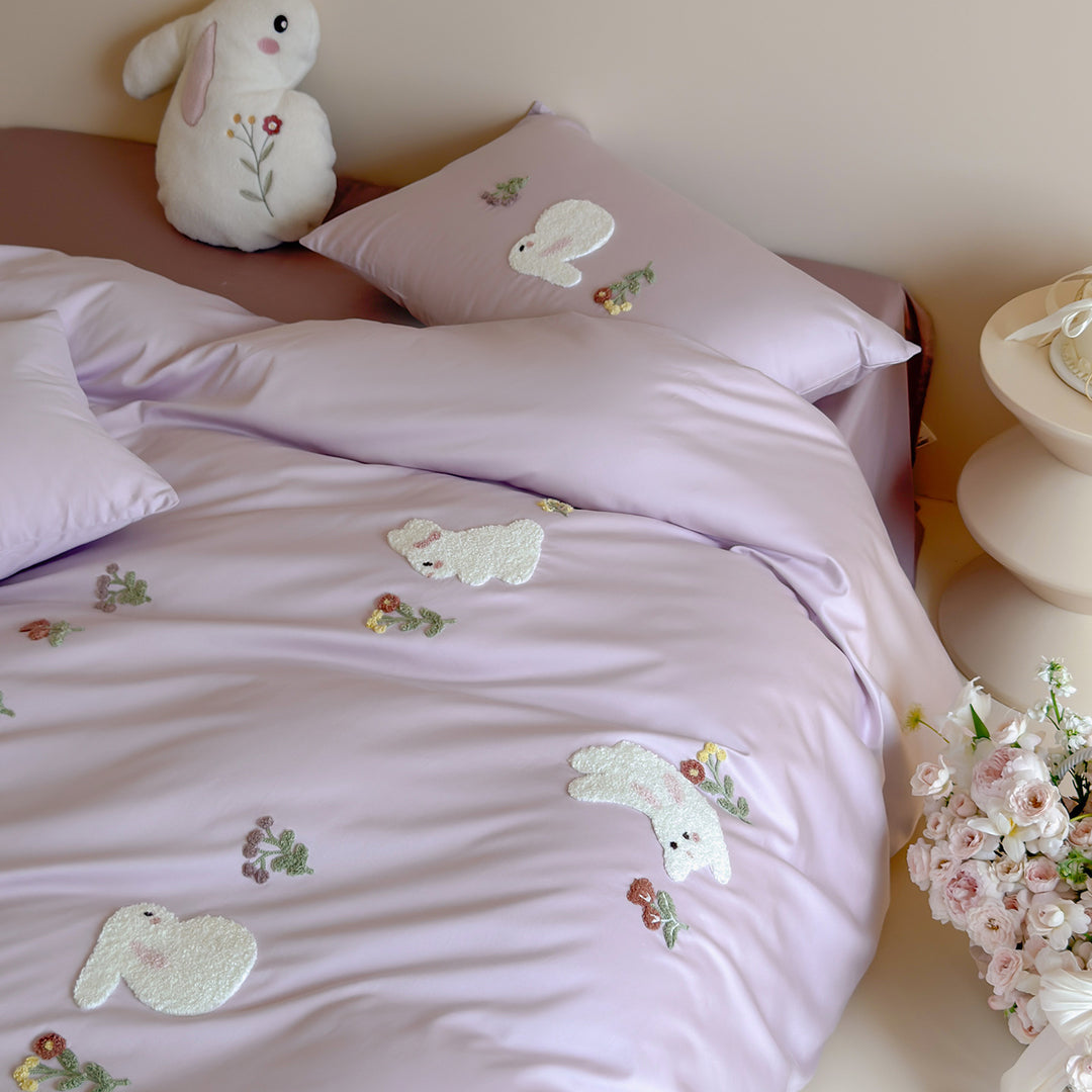 Luxe Embroidered Bunny Cotton Bedding Set with Duvet Cover and Pillowcases