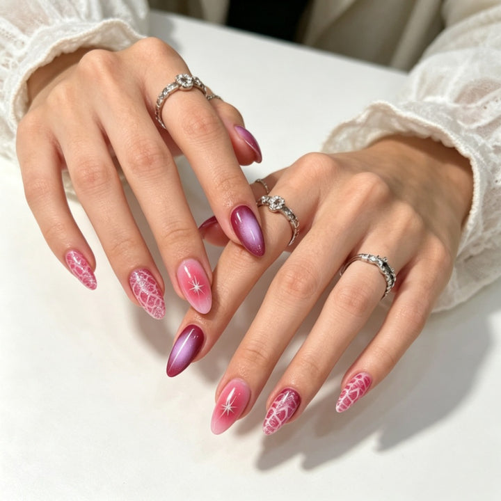 Artificial nails with elegant ombre design and creative accents Stornfield